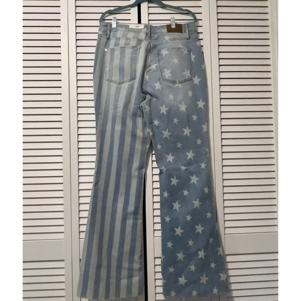 NWT JUDY BLUE High Waist Flare Jeans Stars & Stripes Size 14W Stretch USA. - Picture 2 of 13